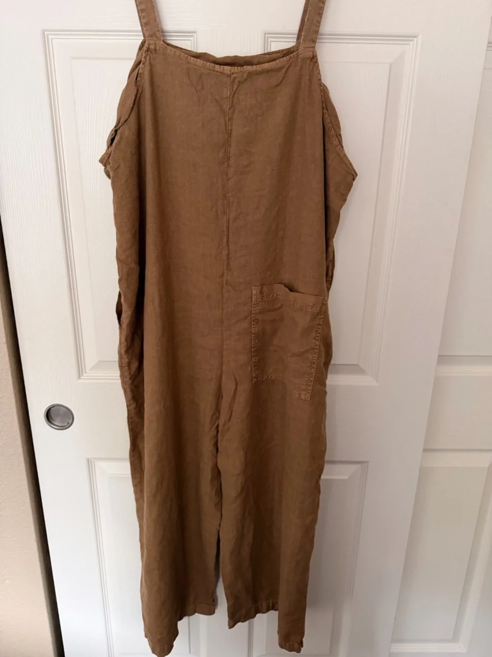 Universal Thread Cotton-Look Tan Wide-Leg Jumpsuit - Picture 4 of 6